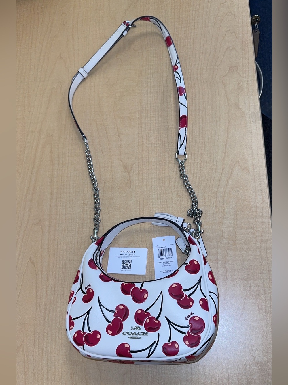 Coach White Mini Bag with Red Cherry Print